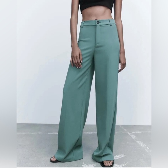 Zara Green Wide Leg Pants - Picture 1 of 12